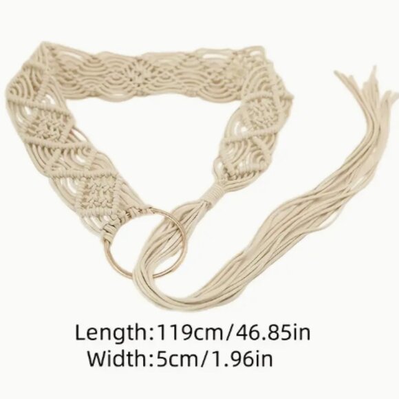 Beige Woven Tassel Wide Belt - Picture 3 of 3